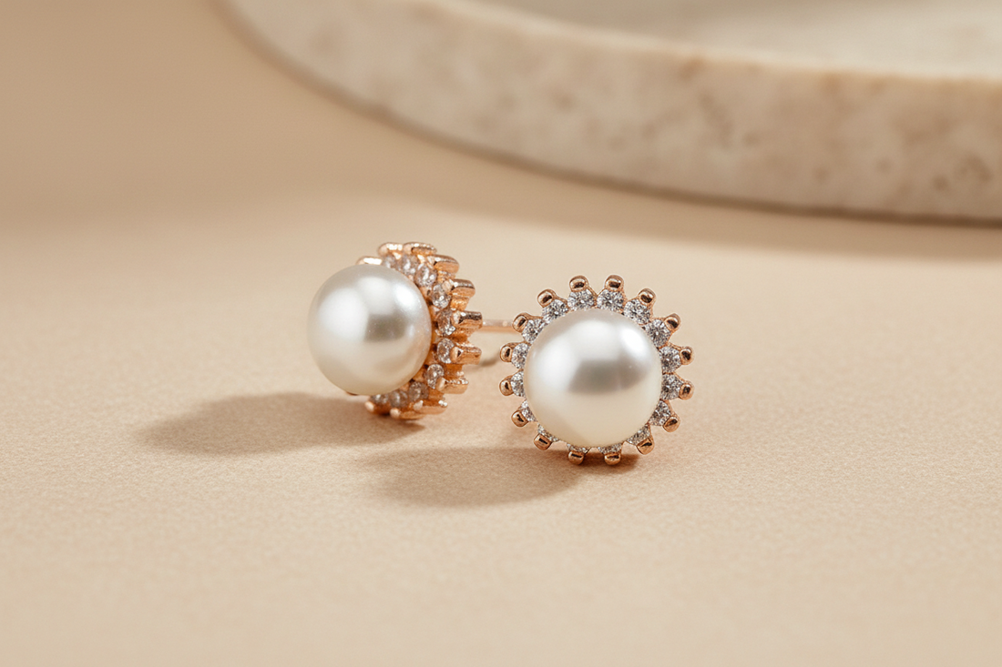 Rose pearl stud