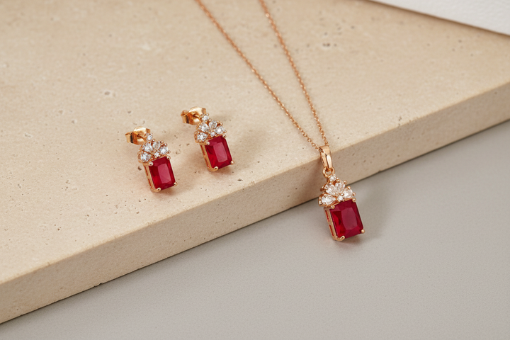 Ruby stone pendant set