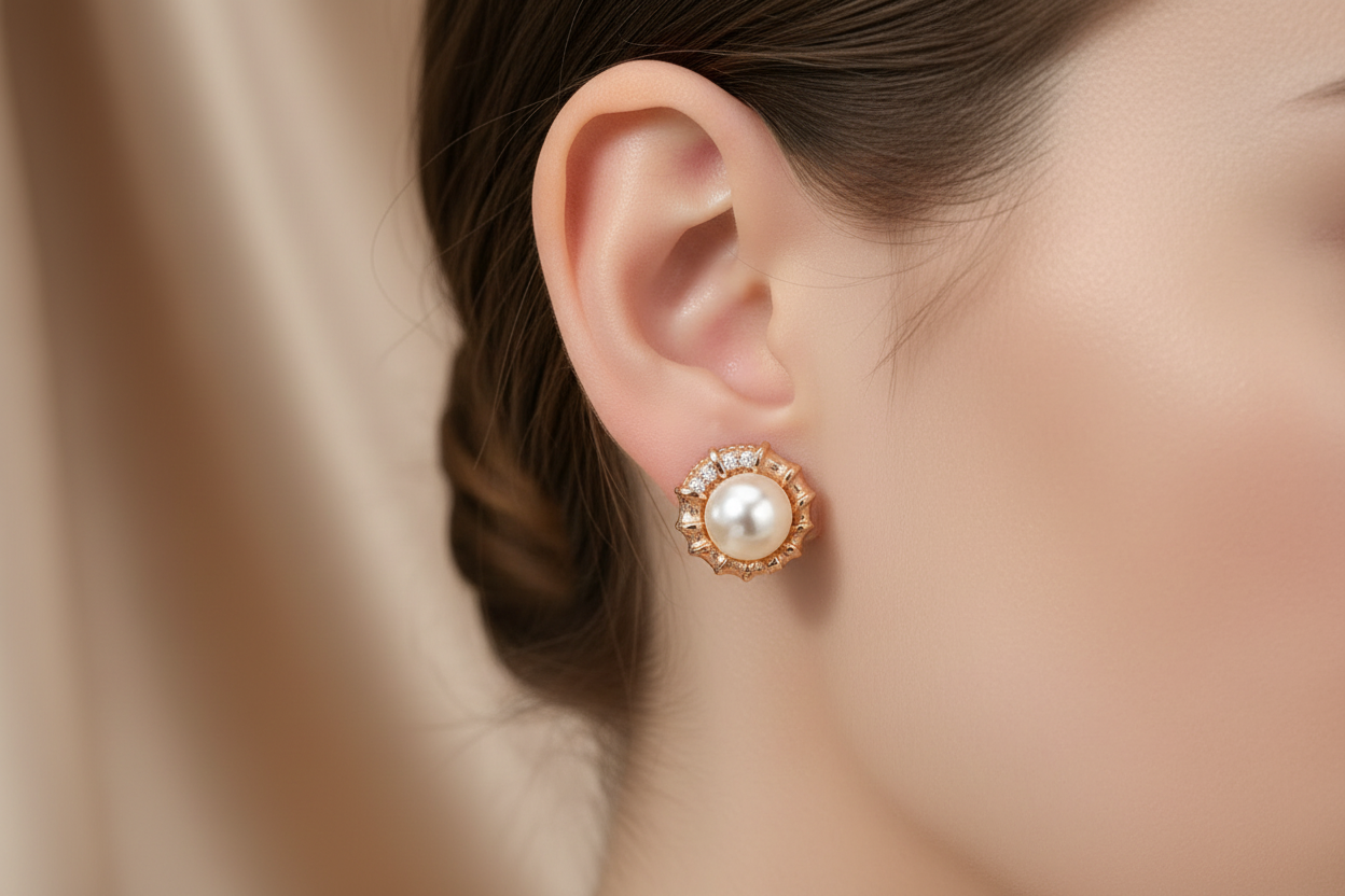 Floral pearl stud