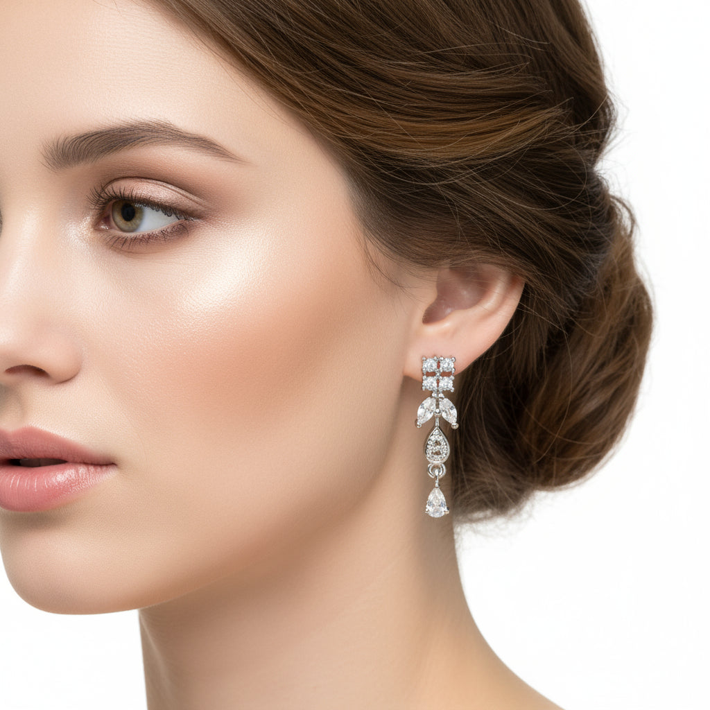 Long leaf silver earrings