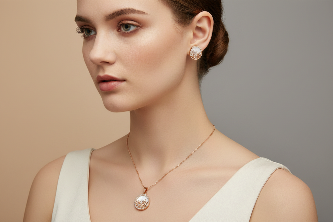 Blossom flower mother of pearl pendant set