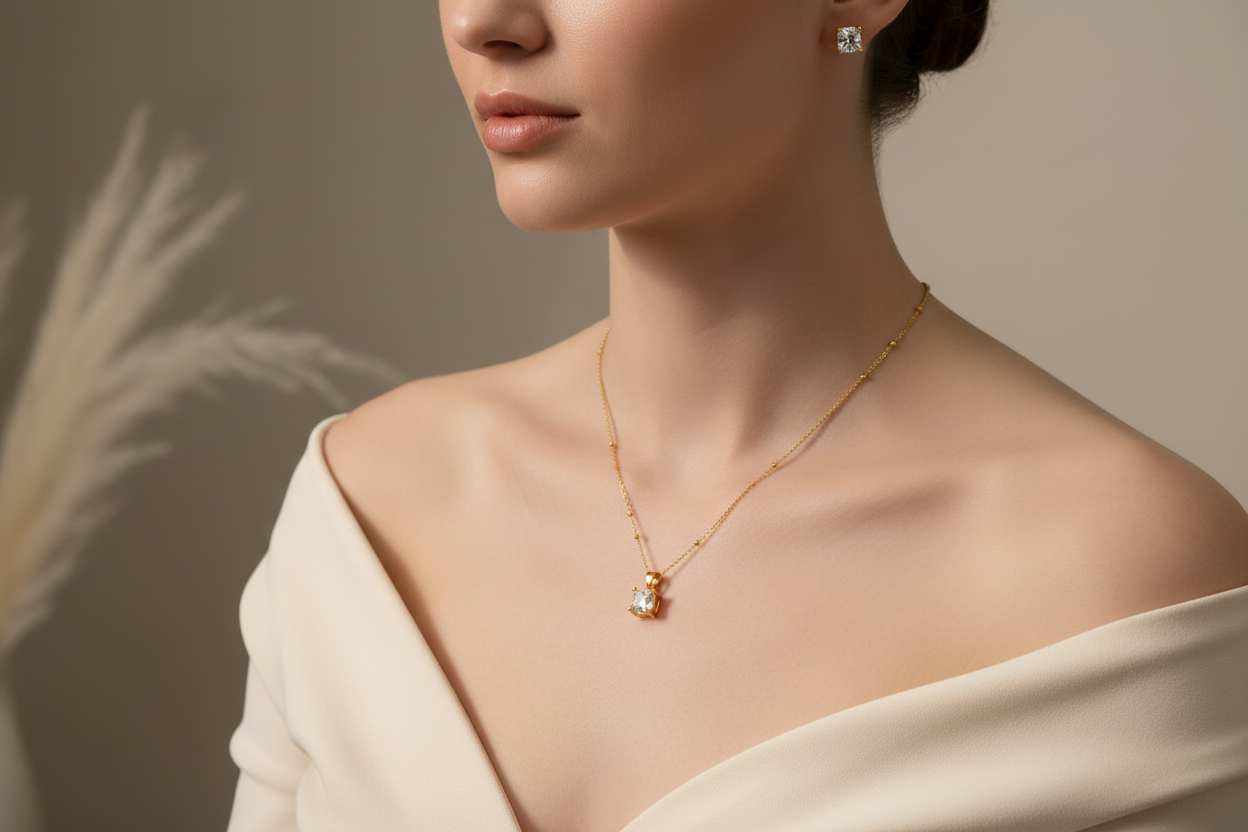 Cushion solitaire pendant set