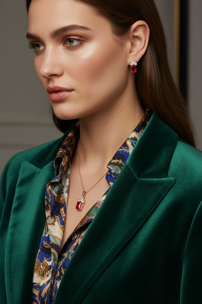 Ruby stone pendant set