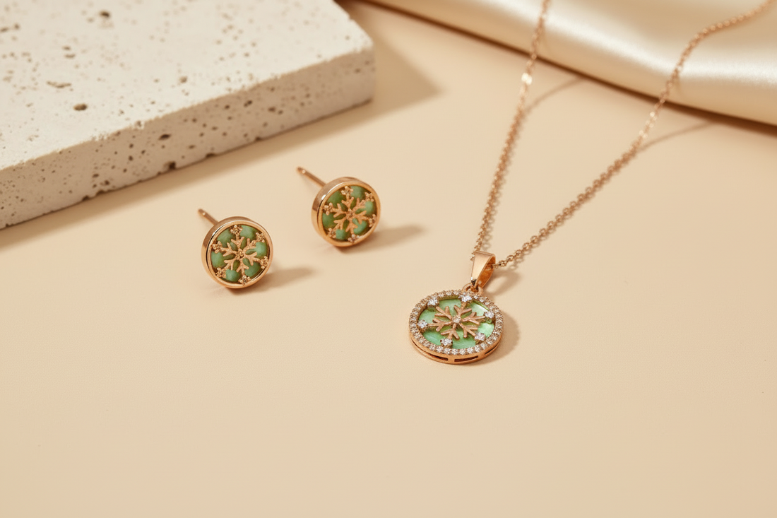 Wheel of sparkle mother of pearl pendant set