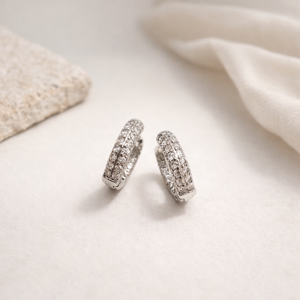 Rhodium plated bali earring