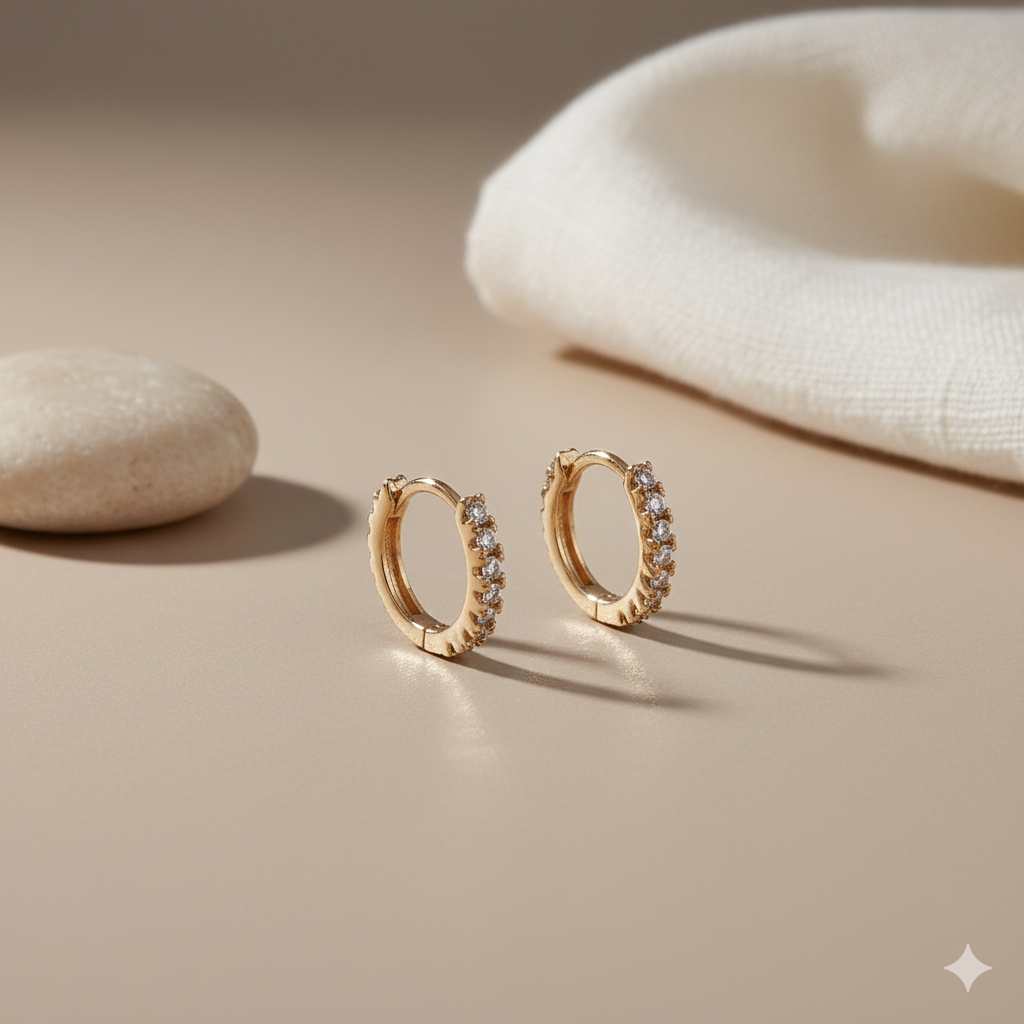 Half eternity diamond Huggie bali earring