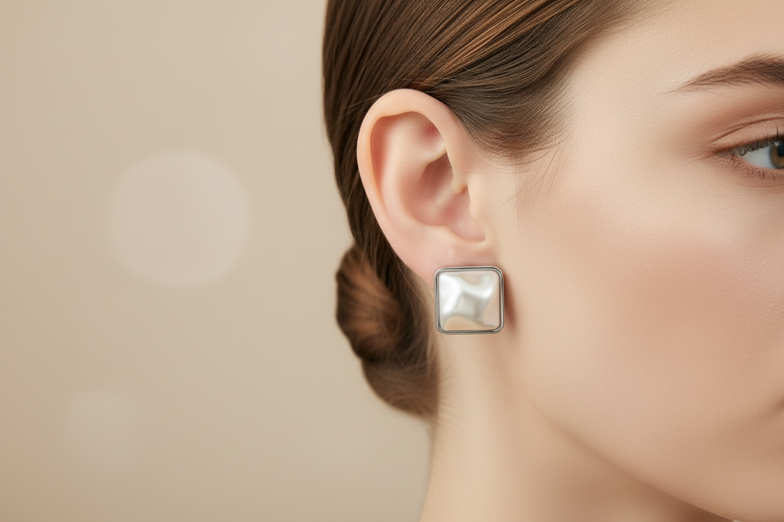 Square pearl stud earring