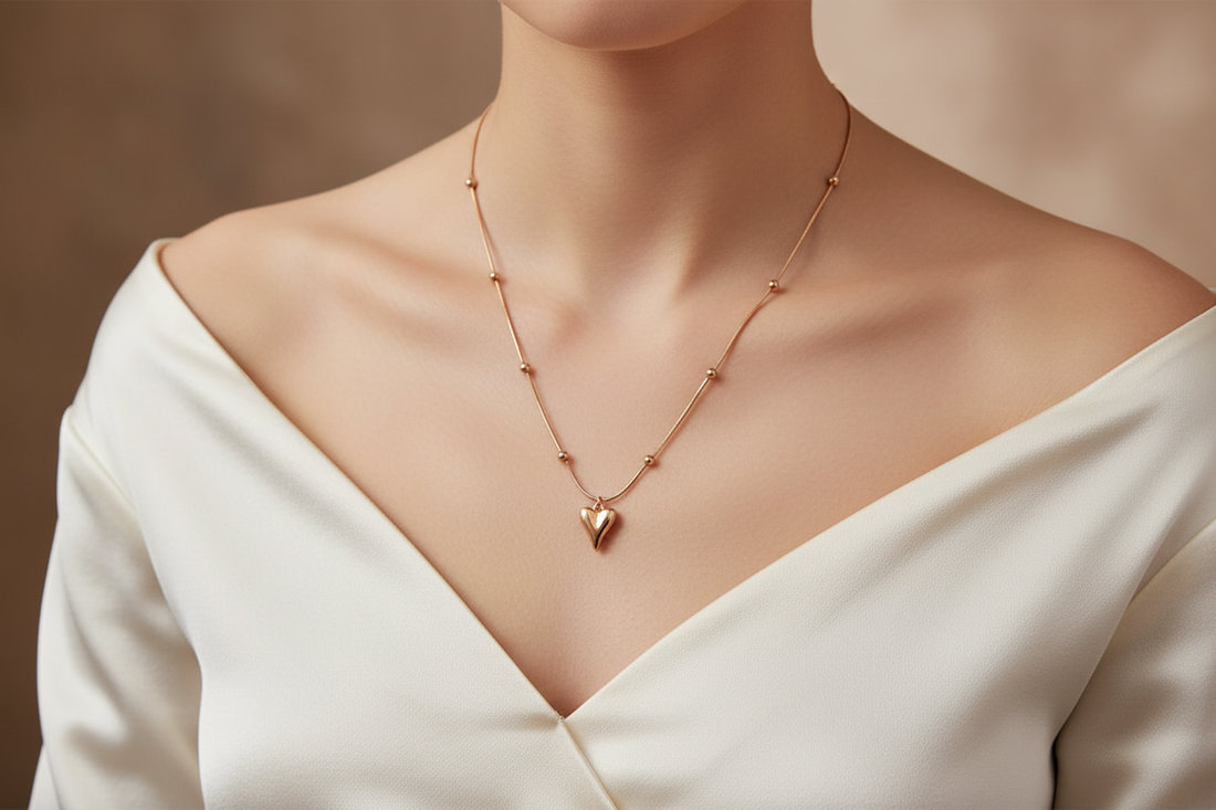 Elongated puffy heart necklace