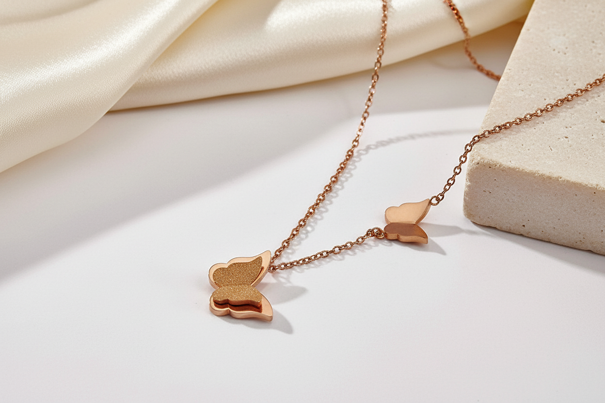 Double mini butterfly necklace