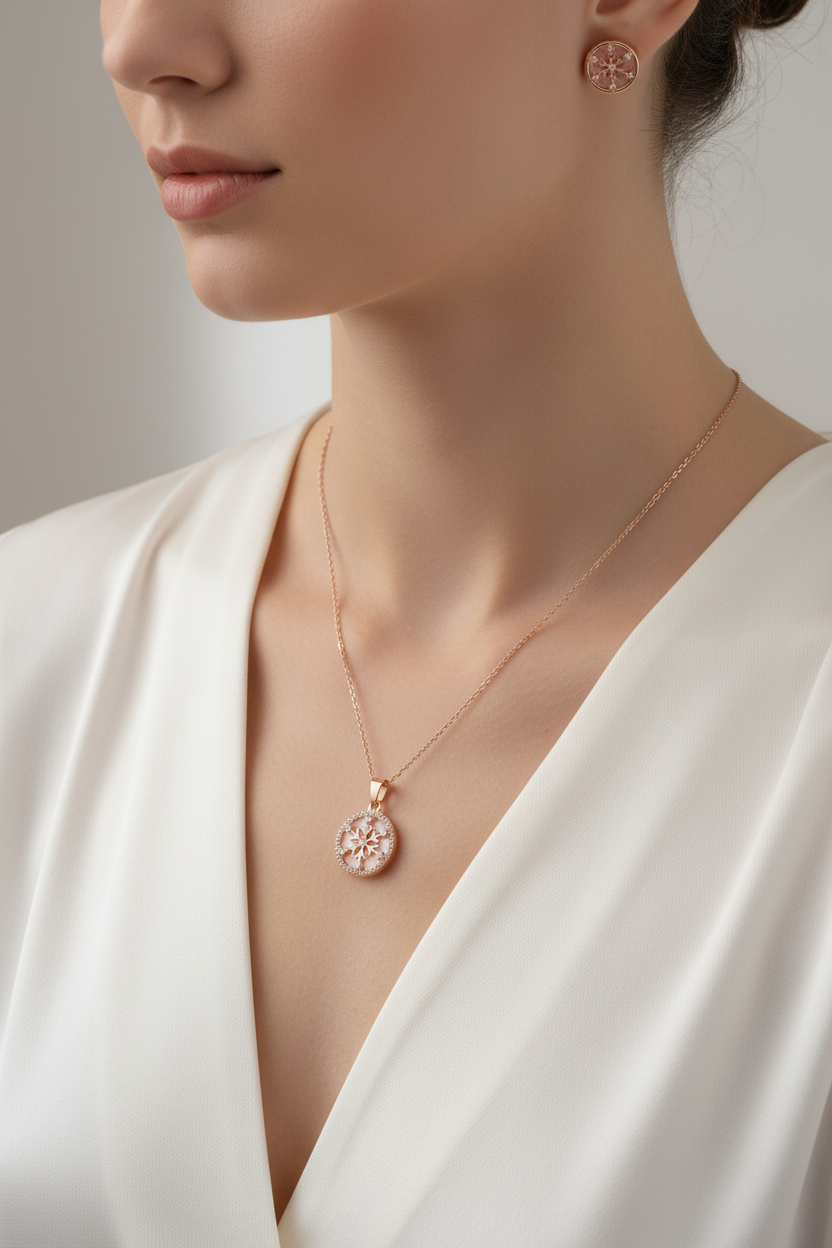 Sparkling stone mother of pearl pendant set