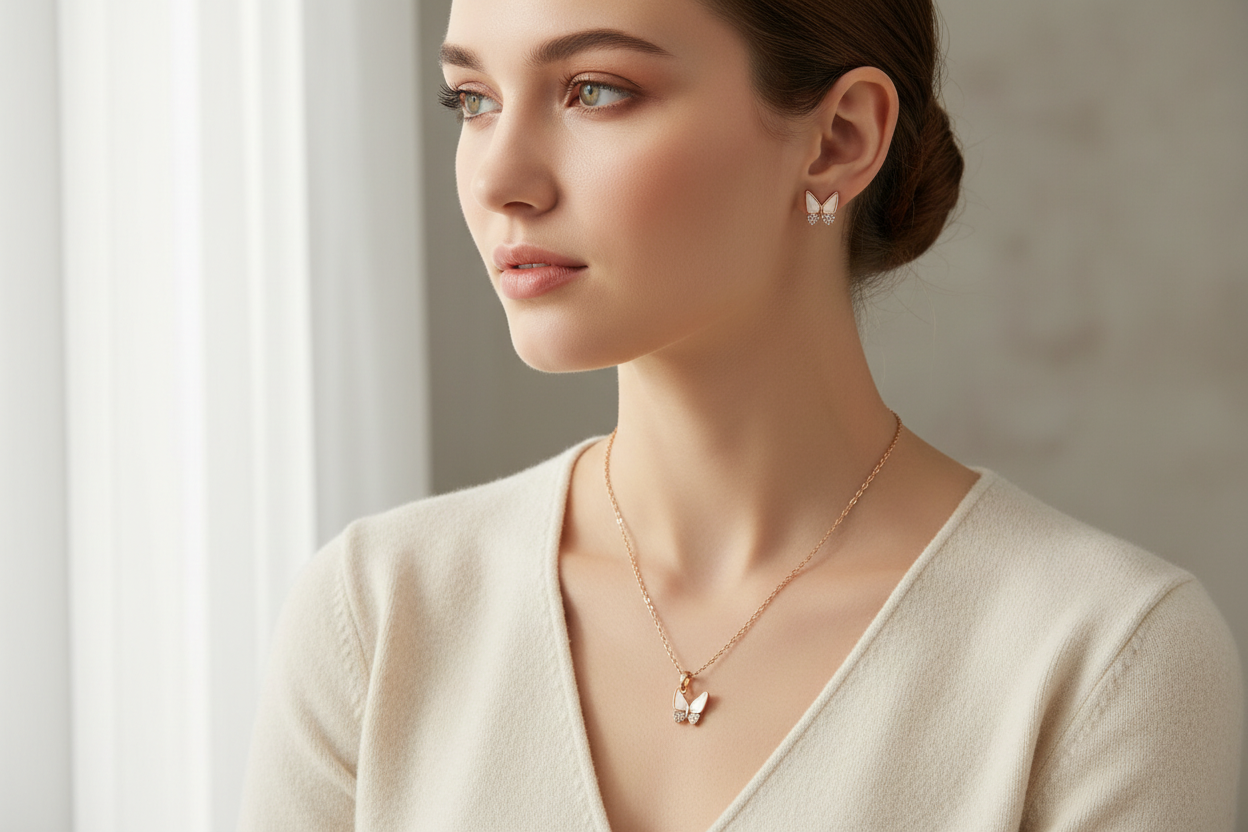 Eye bright mother of pearl pendant set