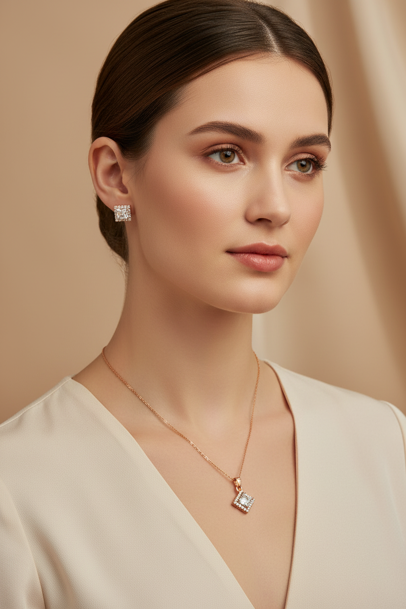 Princess cut pendant set