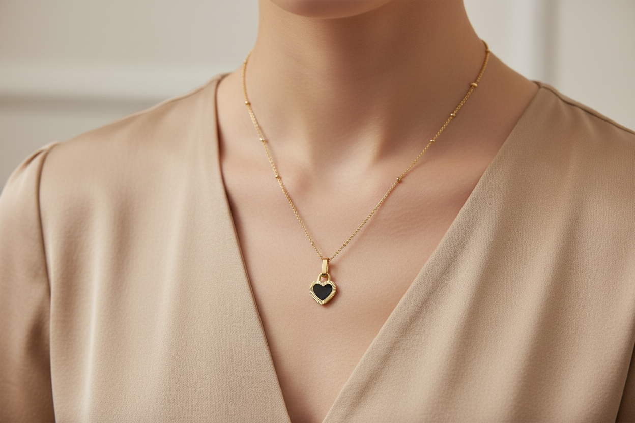 Black n white heart necklace