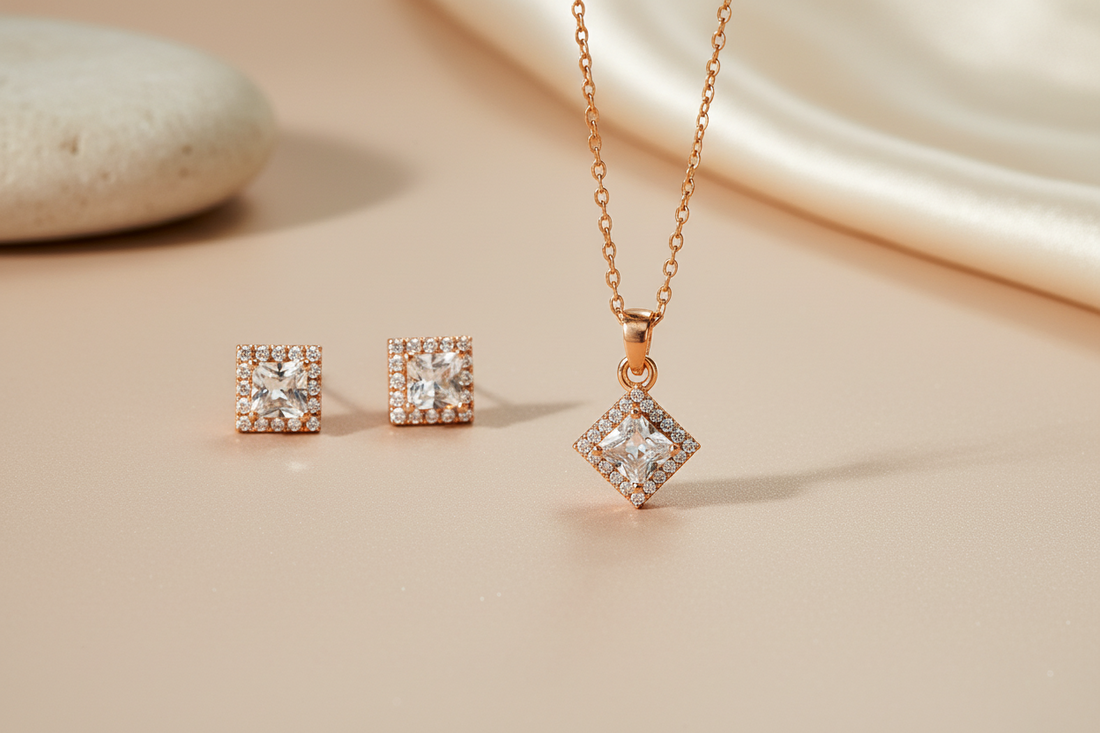 Princess cut pendant set