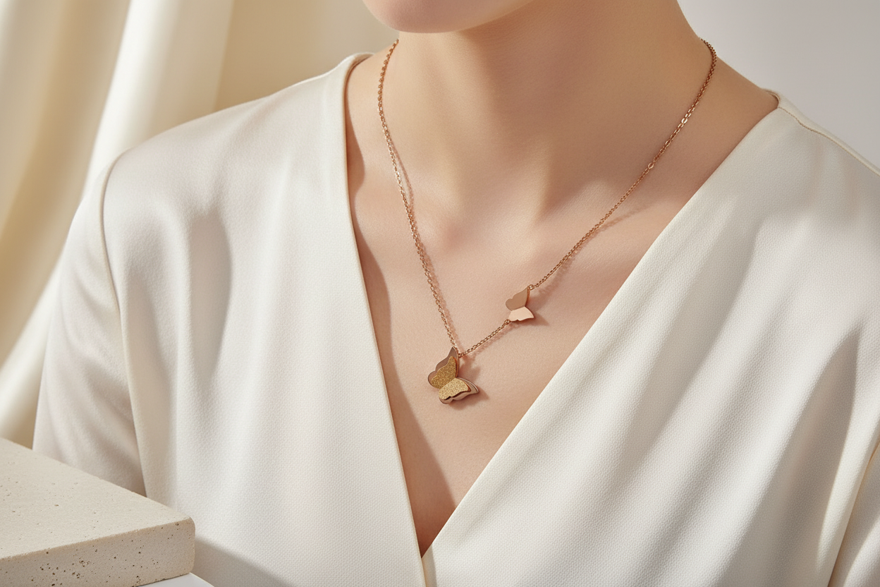 Double mini butterfly necklace