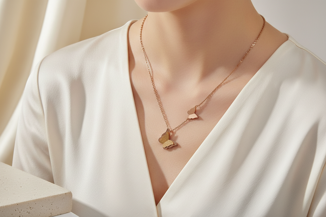 Double mini butterfly necklace
