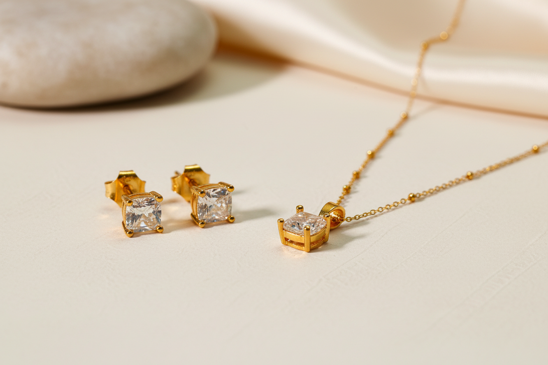 Cushion solitaire pendant set