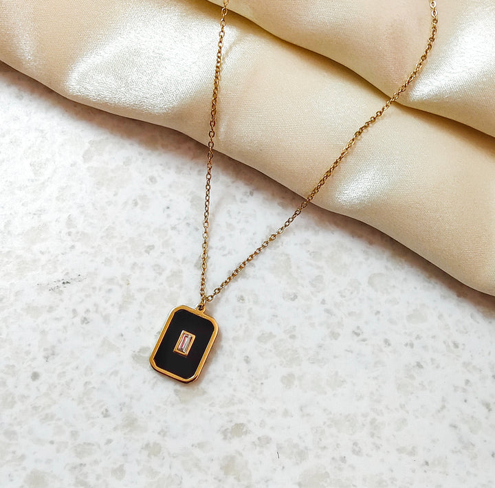 BLACK ICE AND CRYSTAL RECTANGLE NECKLACE