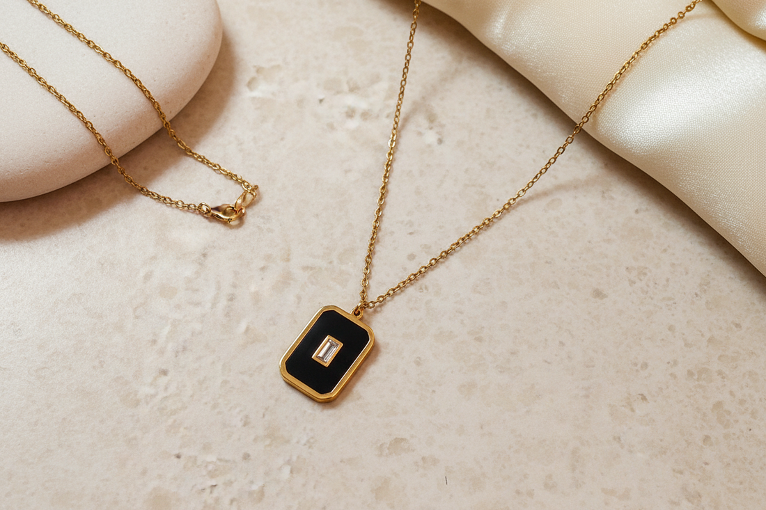 Black eyes and crystal rectangle necklace