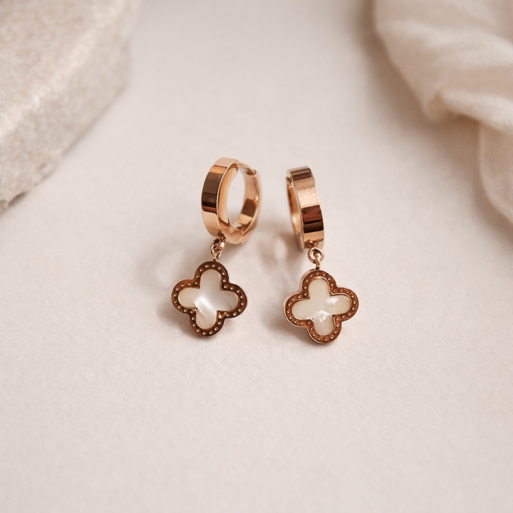 Four leaf flower huggie bali earring