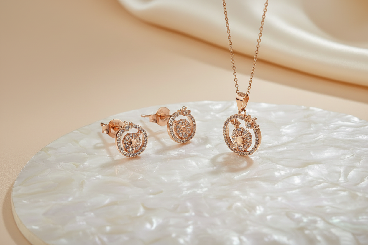 Crown mother of pearl pendant set