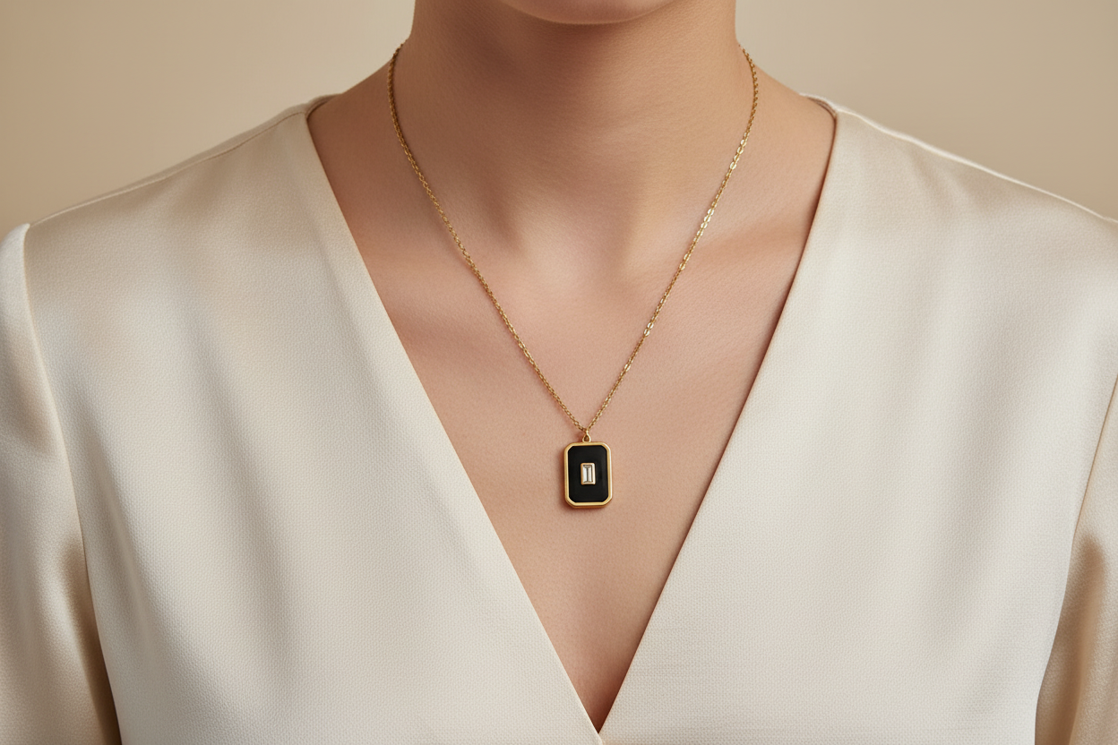 Black eyes and crystal rectangle necklace