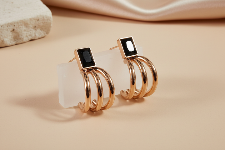 Deep black hoop earring