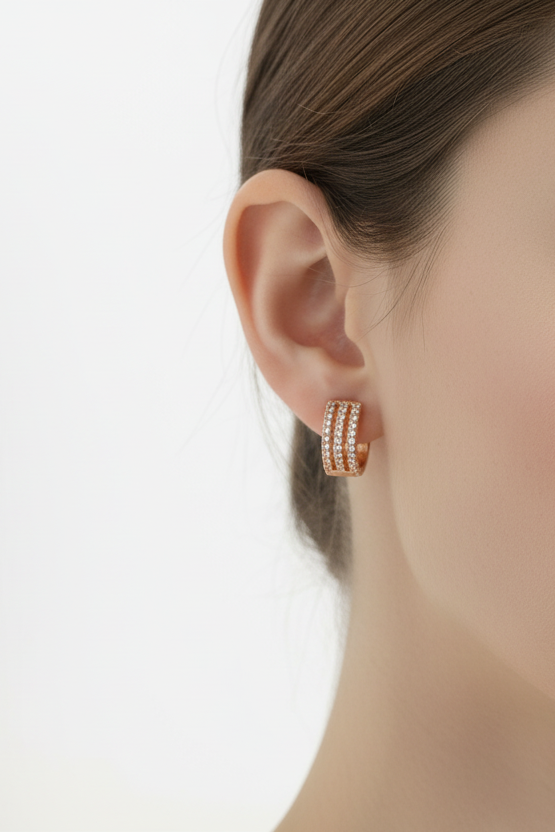 Triplate daimond bali earring