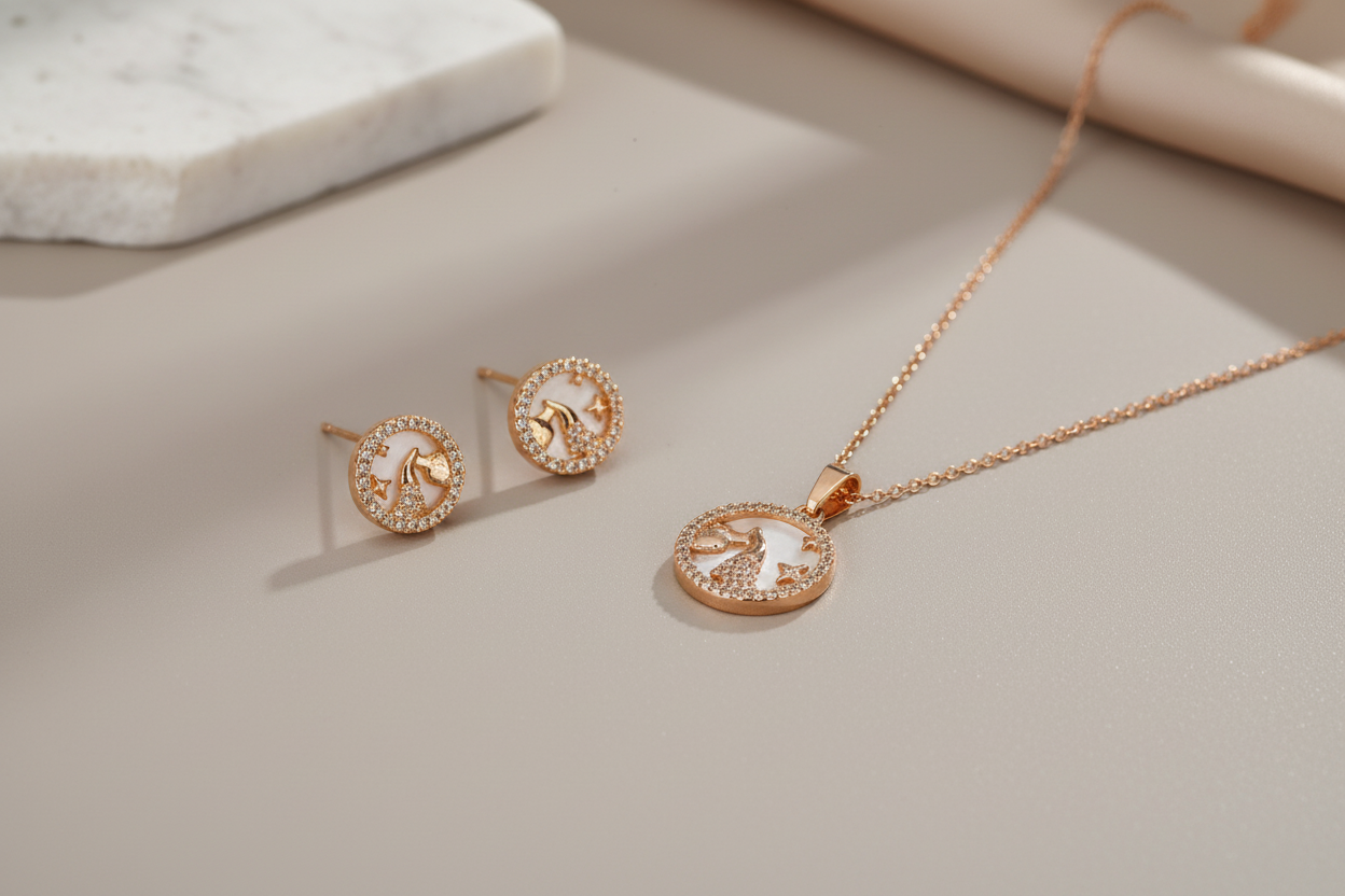 Bird century mother of pearl pendant set