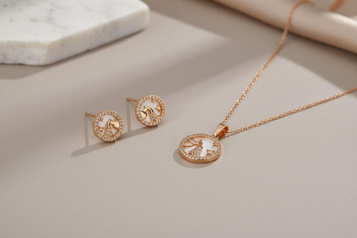 Bird century mother of pearl pendant set