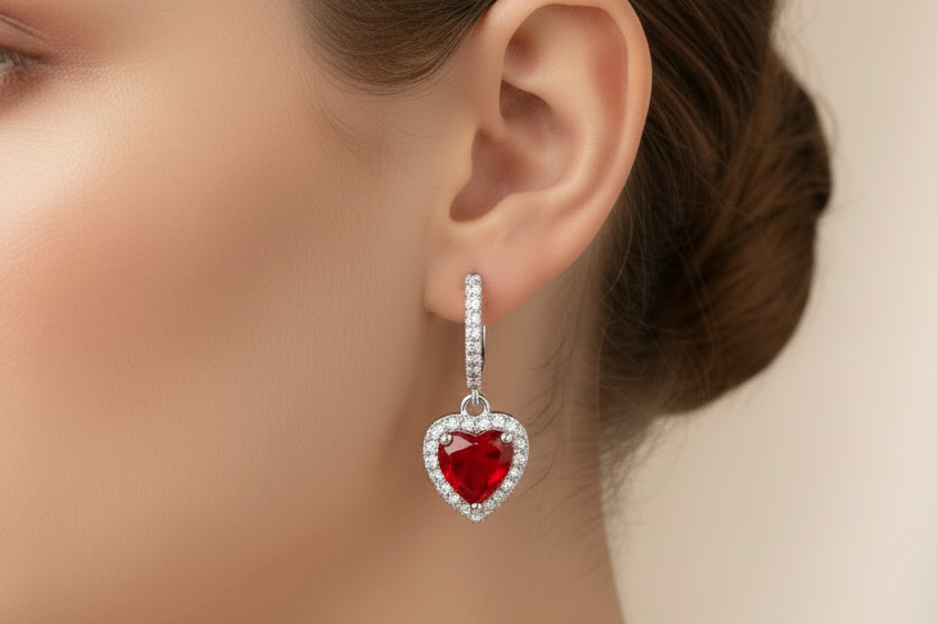 Silver heart bali earring