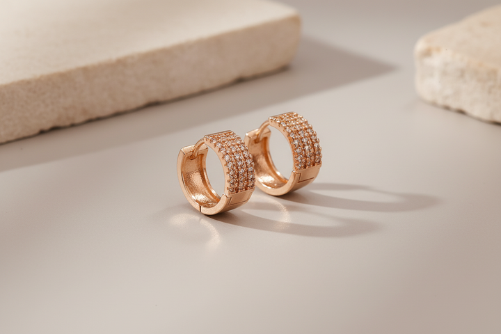 Triplate daimond bali earring