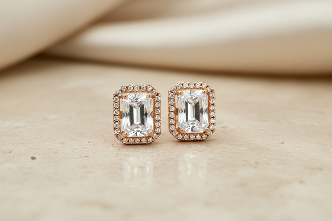 Emerald cut stud