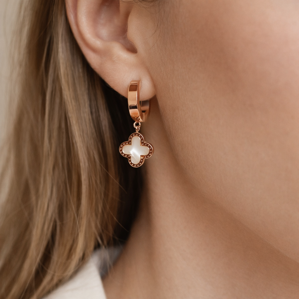 Four leaf flower huggie bali earring