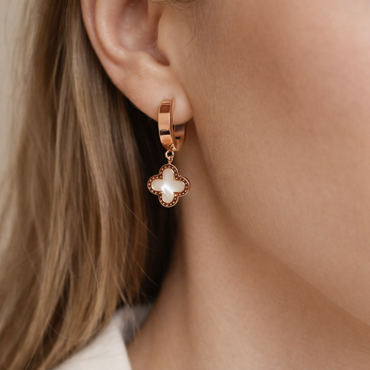 Four leaf flower huggie bali earring