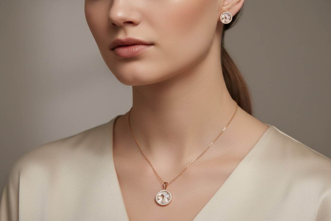 Bird century mother of pearl pendant set