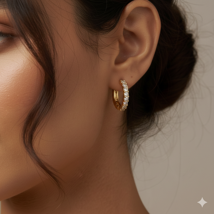 Half eternity diamond Huggie bali earring